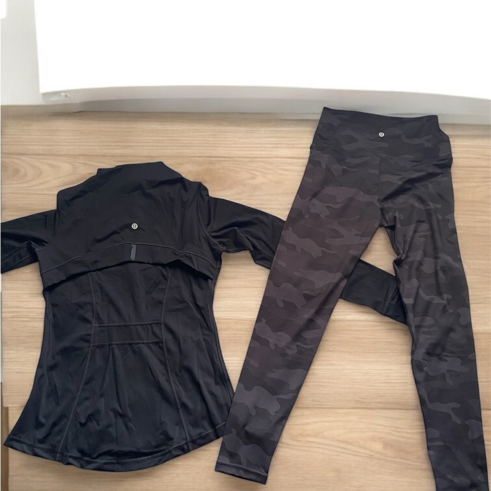 Black Athletic Jacket and Camo Leggings Set